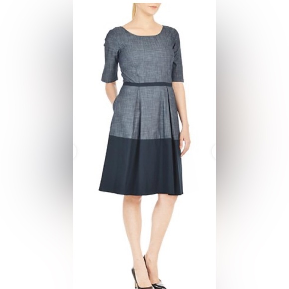 EShakti Medium Blue Cotton Dress - Picture 3 of 11